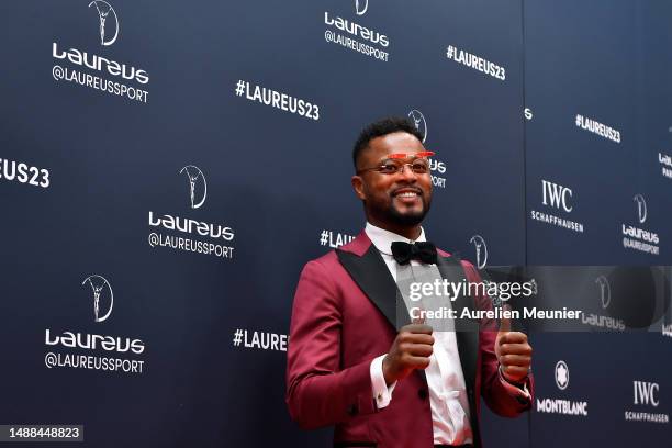 Patrice Evra arrives at the 2023 Laureus World Sport Awards Paris red carpet arrivals at Cour Vendome on May 08, 2023 in Paris, France.