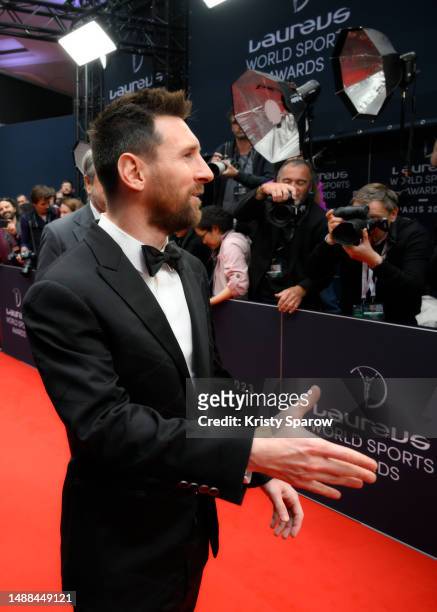 Laureus World Sportsman of the Year 2023 nominee Lionel Messi arrives at the 2023 Laureus World Sport Awards Paris red carpet arrivals at Cour...