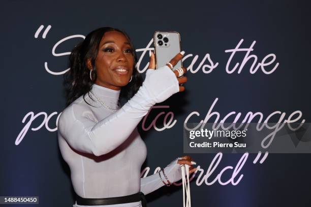 Laureus World Sportswoman of the Year 2023 nominee Shelly-Ann Fraser-Pryce arrives at the 2023 Laureus World Sport Awards Paris red carpet arrivals...