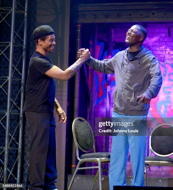 Actor Gary Dourdan and Flex Alexander perform on stage during the Je'caryous Johnson Presents: New Jack City Live stage play at James L. Knight...