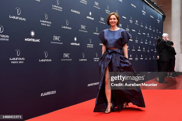 Ice dancer Nathalie Péchalat arrives at the 2023 Laureus World Sport Awards Paris red carpet arrivals at Cour Vendome on May 08, 2023 in Paris,...