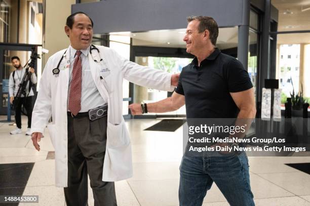 Los Angeles, CA Gregg Garfield, who is Providence Saint Joseph Medical Centers COVID-19 patient zero, visits with his doctor Daniel Dea as he visits...