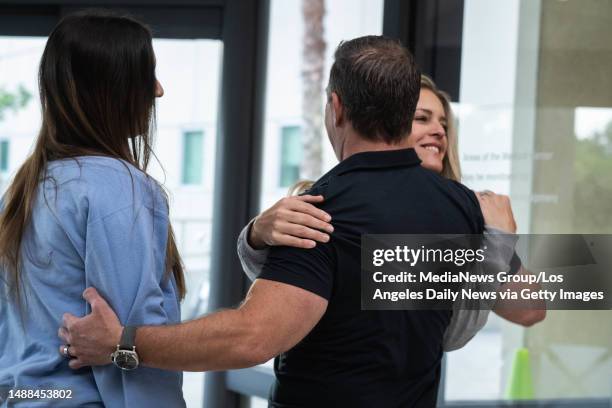 Los Angeles, CA Gregg Garfield, who is Providence Saint Joseph Medical Centers COVID-19 patient zero, visits with nurses Brittany Williams and...