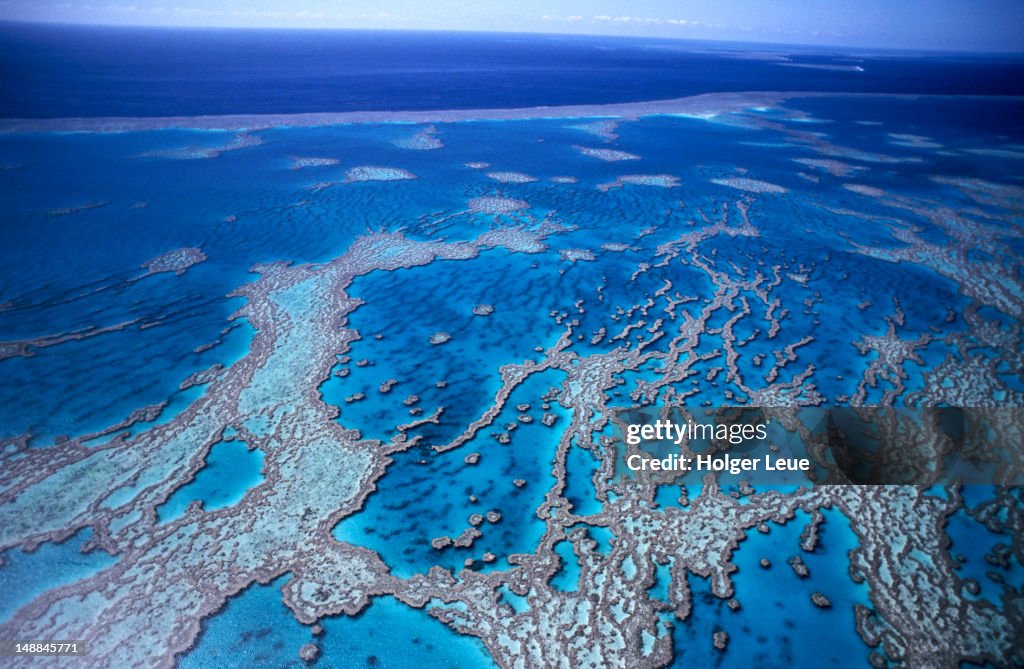 Aerial of Hardy Reef near Whitsunday Islands.