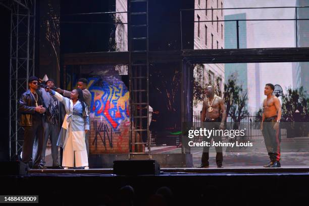 Actor Gary Dourdan, Vincent M. Ward, Torrei Hart, Landon Moss, Treach and Allen Payne perform on stage during the Je'caryous Johnson Presents: New...