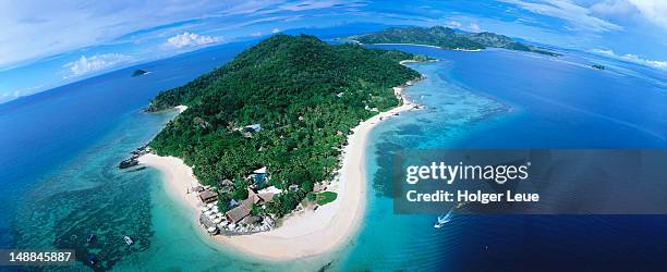 aerial of castaway island. - castaway island fiji stock pictures, royalty-free photos & images