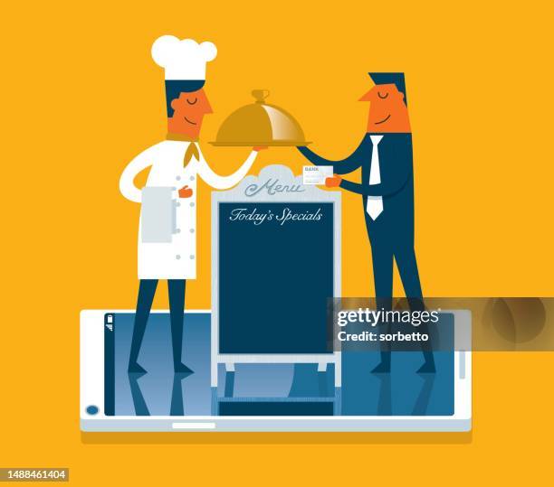 serving food - chef - businessman - waiter taking order stock illustrations
