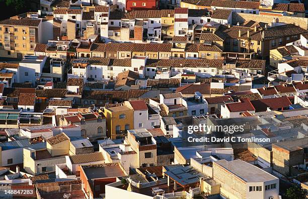 overlooking the city rooftops from the castillo de santa catalina. - jaén city stock pictures, royalty-free photos & images