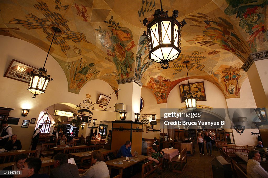Interior of Royal Court Brewery Hofbrauhaus.