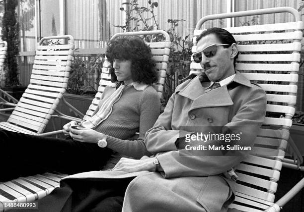 Singer Russel Mael and Ron Mael of Sparks Pose at the Continental Hyatt House in West Hollywood, CA 1974.