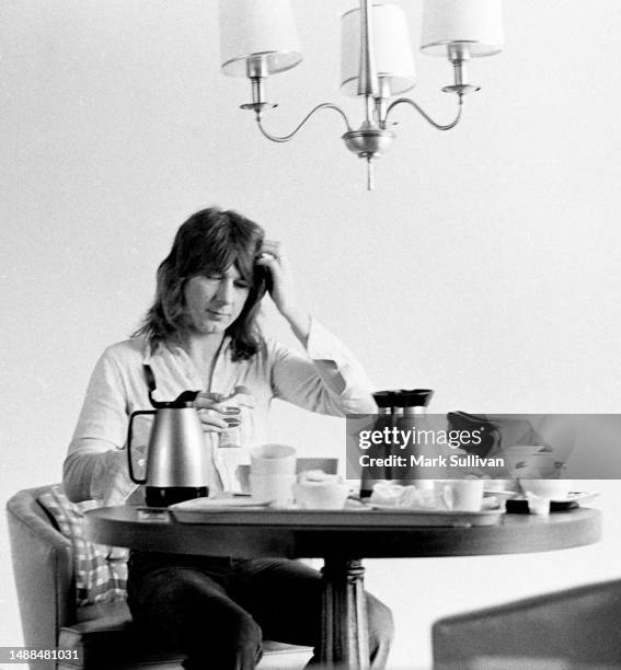 Guitarist Mick Ralphs makes tea during an interview at the Continental Hyatt House, West Hollywood, CA 1974.