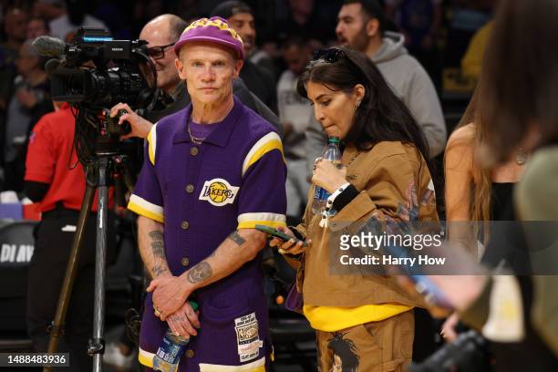Musician Flea looks on prior to game four of the Western Conference Semifinal Playoffs at Crypto.com Arena on May 08, 2023 in Los Angeles,...