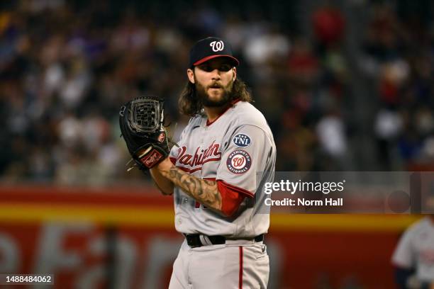 Trevor Williams of the Washington Nationals delivers a pitch against the Arizona Diamondbacks at Chase Field on May 07, 2023 in Phoenix, Arizona.