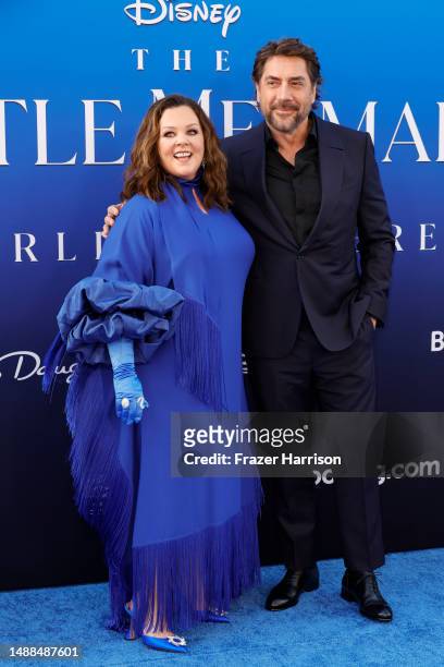 Melissa McCarthy and Javier Bardem attend the world premiere of Disney's "The Little Mermaid" on May 08, 2023 in Hollywood, California.