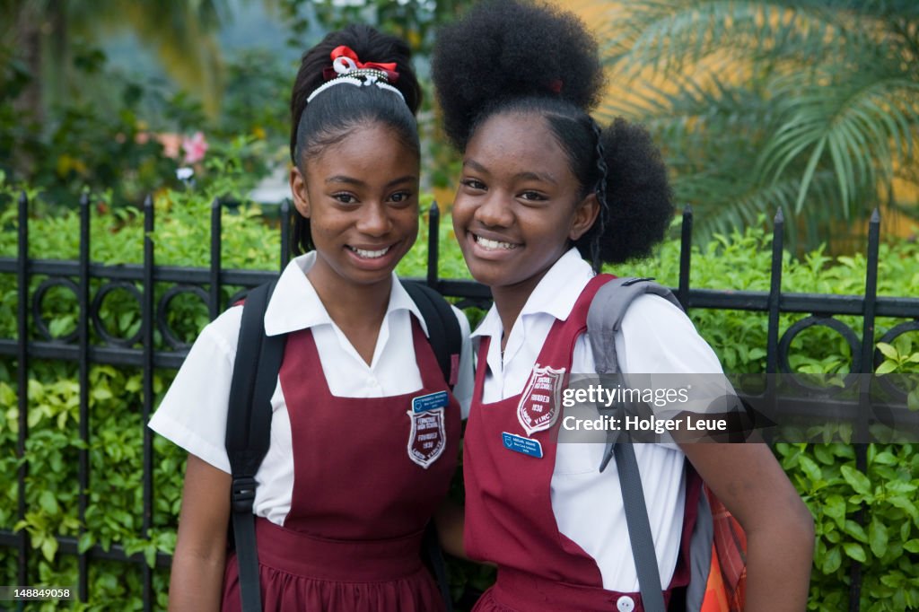 Portrait of schoolgirls with hip hairstyles.