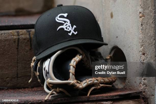Detail view of a Chicago White Sox hat before the game against the Cincinnati Reds at Great American Ball Park on May 07, 2023 in Cincinnati, Ohio.