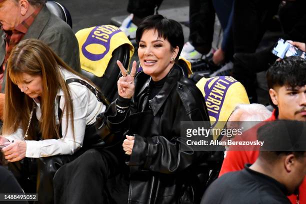 Kris Jenner attends a playoff basketball game between the Los Angeles Lakers and the Golden State Warriors at Crypto.com Arena on May 08, 2023 in Los...
