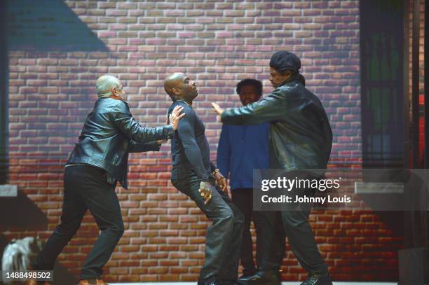 Actor Luis F. Galindo III, Treach and Gary Dourdan perform on stage during the Je'caryous Johnson Presents: New Jack City Live stage play at James L....