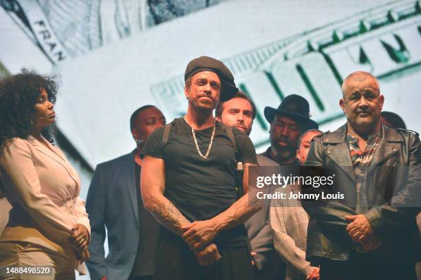 Actor Ahsia Janae Pettigrew, Gary Dourdan, and Luis F. Galindo III perform on stage during the Je'caryous Johnson Presents: New Jack City Live stage...
