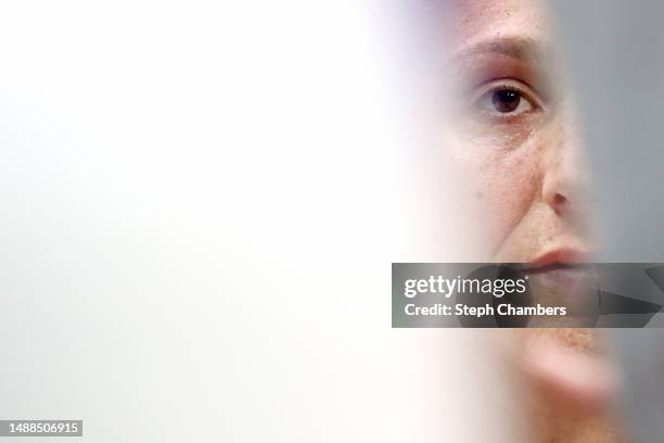 Diana Taurasi of the Phoenix Mercury looks on during a time out during the first quarter against the Seattle Storm in a WNBA preseason game at...