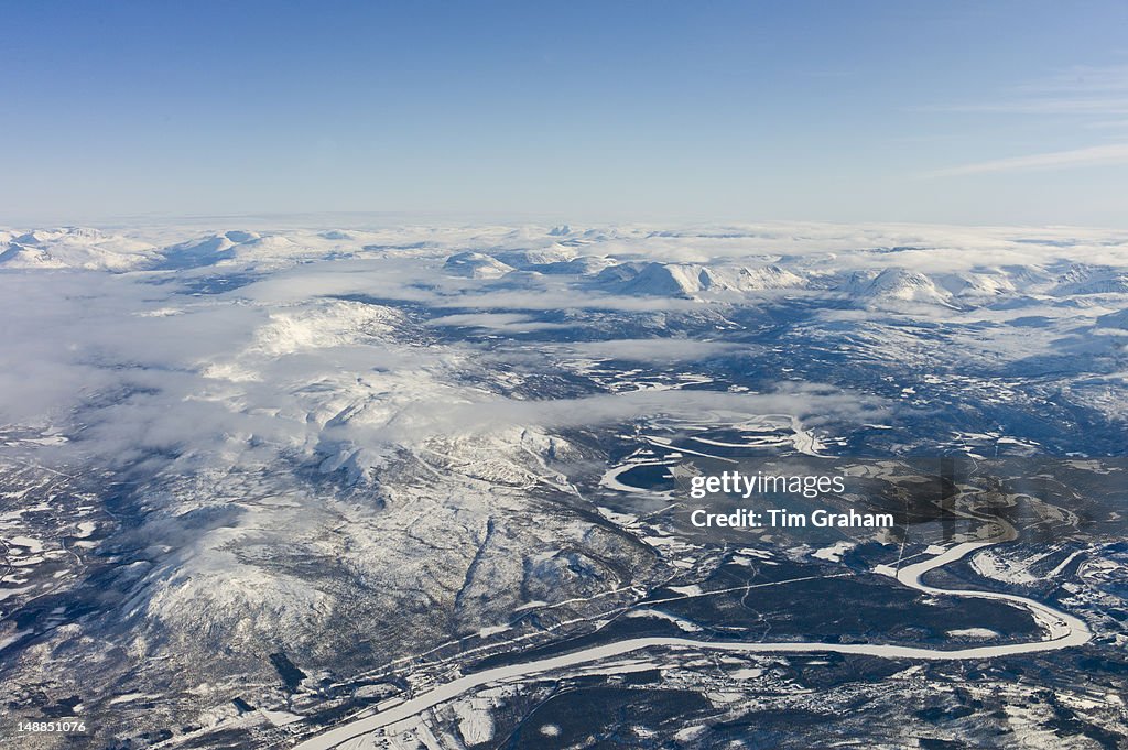 Aerial View of Lyngen Alps & Frozen River,Tromso, Norway