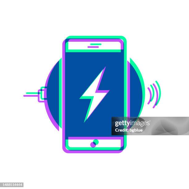 smartphone charging on wireless charger. icon with two color overlay on white background - wireless charging stock illustrations