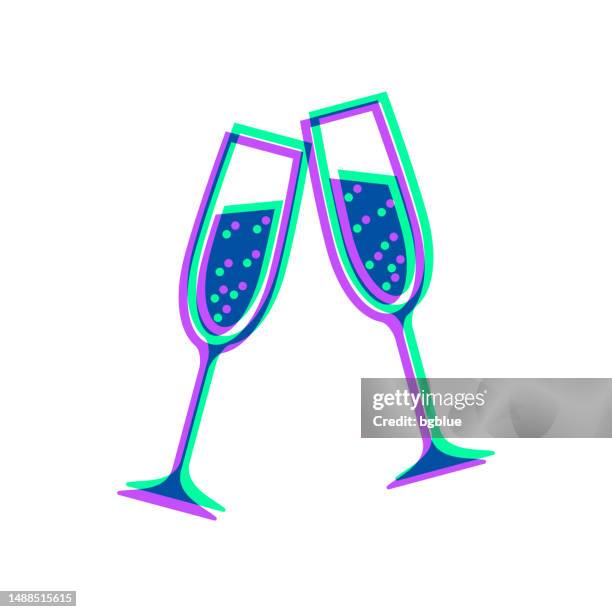 two glasses of champagne. icon with two color overlay on white background - champagne flute transparent background stock illustrations