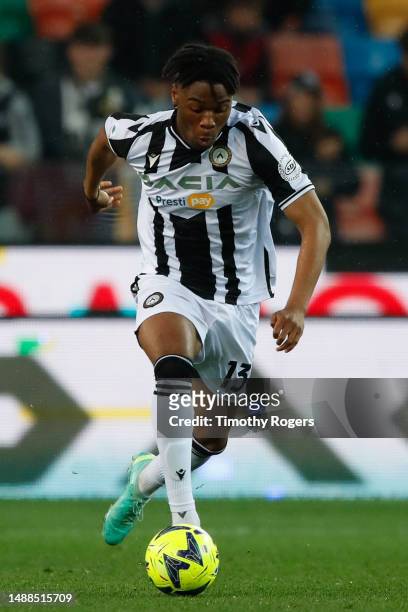 Destiny Udogie of Udinese during the Serie A match between Udinese Calcio and UC Sampdoria at Dacia Arena on May 08, 2023 in Udine, Italy.