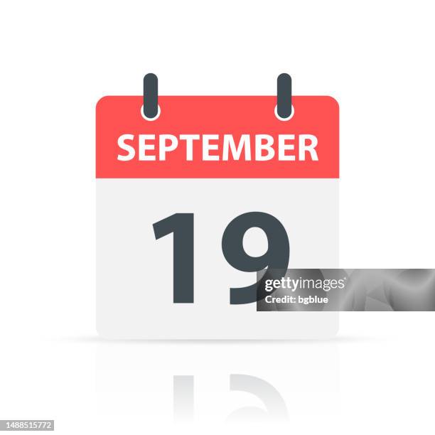 september 19 - daily calendar icon with reflection on white background - number 19 stock illustrations