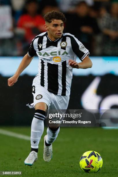 Simone Pafundi of Udinese during the Serie A match between Udinese Calcio and UC Sampdoria at Dacia Arena on May 08, 2023 in Udine, Italy.