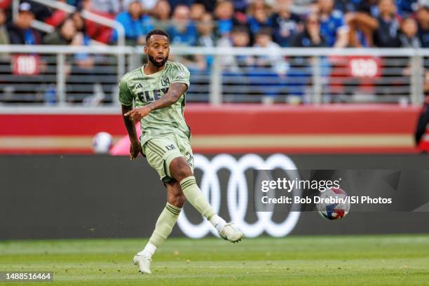 Kellyn Acosta of Los Angeles FC strikes the ball during a game between Los Angeles FC and San Jose Earthquakes at Levi's Stadium on May 6, 2023 in...