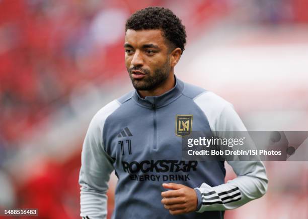 Timothy Tillman of Los Angeles FC during warmups before a game between Los Angeles FC and San Jose Earthquakes at Levi's Stadium on May 6, 2023 in...