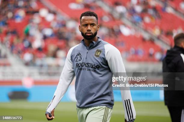 Kellyn Acosta of Los Angeles FC during warmups before a game between Los Angeles FC and San Jose Earthquakes at Levi's Stadium on May 6, 2023 in...