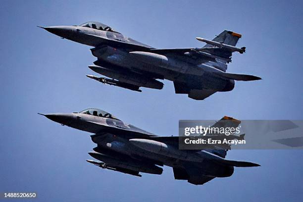 Air Force F16 fighter jets fly in formation during U.S.-Philippines joint air force exercises dubbed Cope Thunder at Clark Air Base on May 09, 2023...