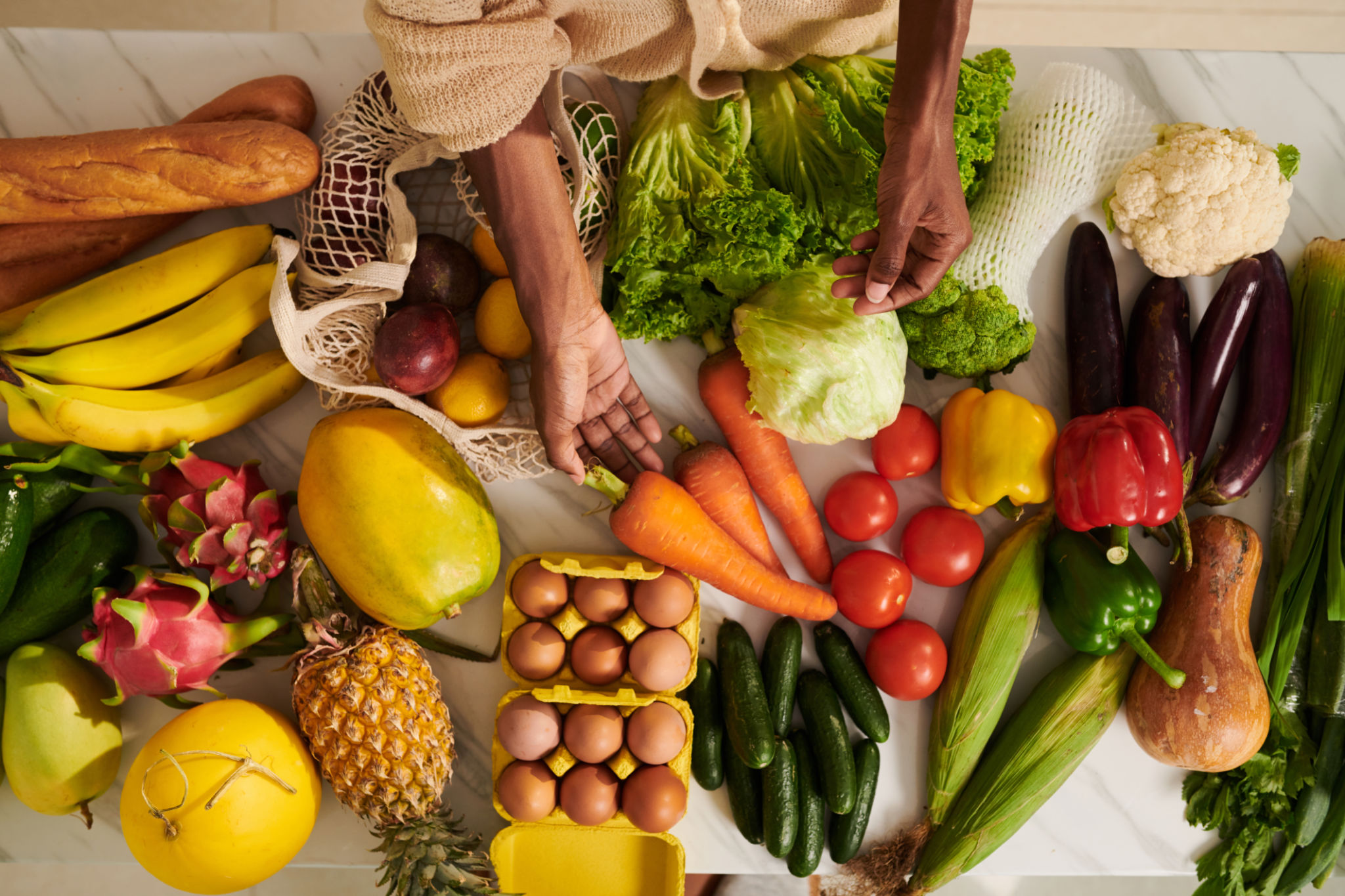 Fresh Groceries on Kitchen Table Fresh Groceries on Kitchen Table