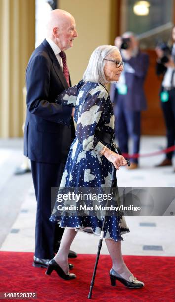 Former Prime Minister and Tsar of Bulgaria Simeon Saxe-Coburg-Gotha and Margarita Saxe-Coburg-Gotha attend a reception at Buckingham Palace for...