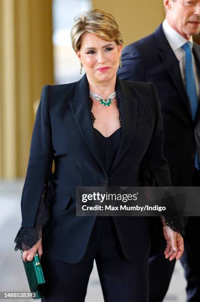 Grand Duchess Maria Teresa of Luxembourg attends a reception at Buckingham Palace for overseas guests ahead of the Coronation of King Charles III and...