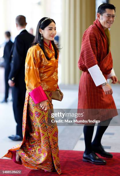 Queen Jetsun Pema Wangchuck of Bhutan and King Jigme Khesar Namgyel Wangchuck of Bhutan attend a reception at Buckingham Palace for overseas guests...
