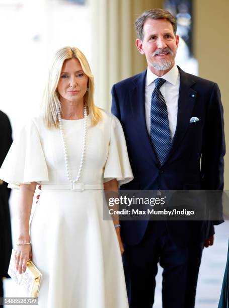 Crown Princess Marie-Chantal of Greece and Crown Prince Pavlos of Greece attend a reception at Buckingham Palace for overseas guests ahead of the...