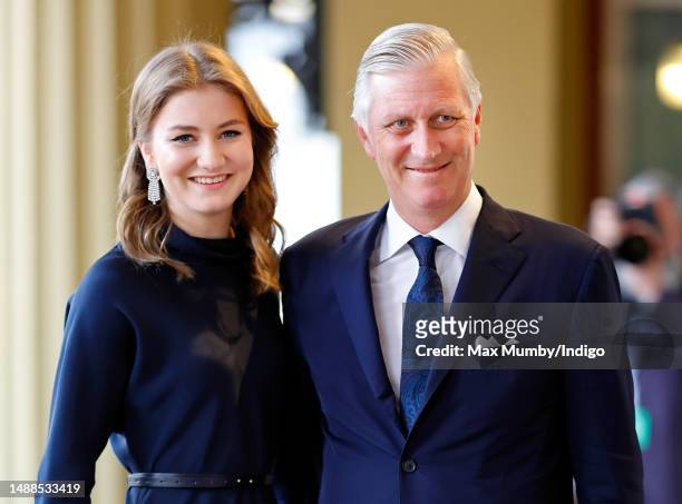 Crown Princess Elisabeth, Duchess of Brabant and King Philippe of Belgium attend a reception at Buckingham Palace for overseas guests ahead of the...