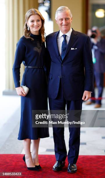 Crown Princess Elisabeth, Duchess of Brabant and King Philippe of Belgium attend a reception at Buckingham Palace for overseas guests ahead of the...