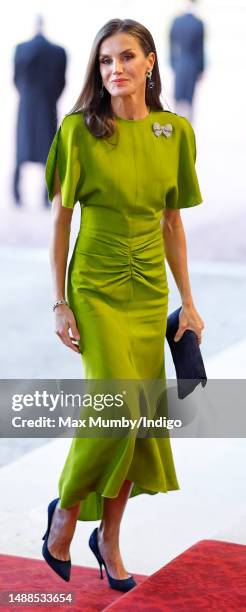 Queen Letizia of Spain attends a reception at Buckingham Palace for overseas guests ahead of the Coronation of King Charles III and Queen Camilla on...