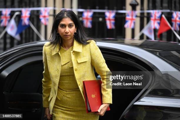 Home Secretary Suella Braverman arrives at number 10, ahead of the weekly Cabinet meeting at Downing Street on May 09, 2023 in London, England. The...