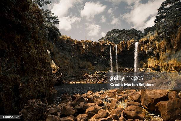 lush waterfall scenery from the wailuku river behind the boiling pots. - water fall hawaii 個照片及圖片檔