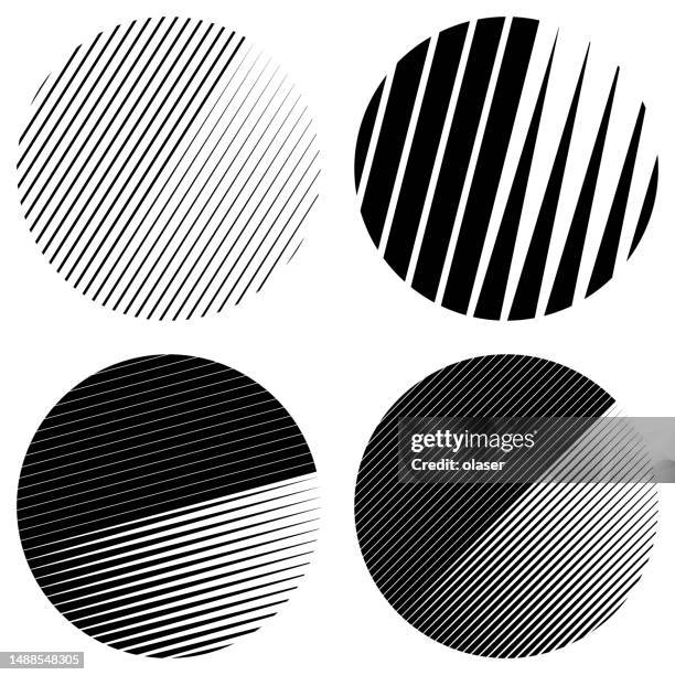 four two halved solid and striped circle, line width gradient - arch logo vector stock illustrations