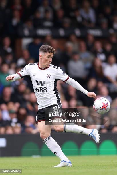 Harry Wilson of Fulham controls the ball during the Premier League match between Fulham FC and Leicester City at Craven Cottage on May 08, 2023 in...