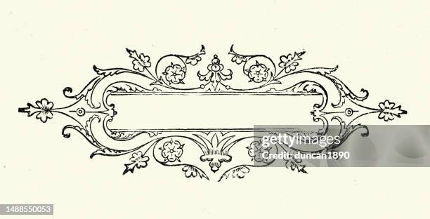 ilustraciones, imágenes clip art, dibujos animados e iconos de stock de ilustración vintage del elemento de diseño de patrón floral victoriano, siglo 19 - grabado objeto fabricado