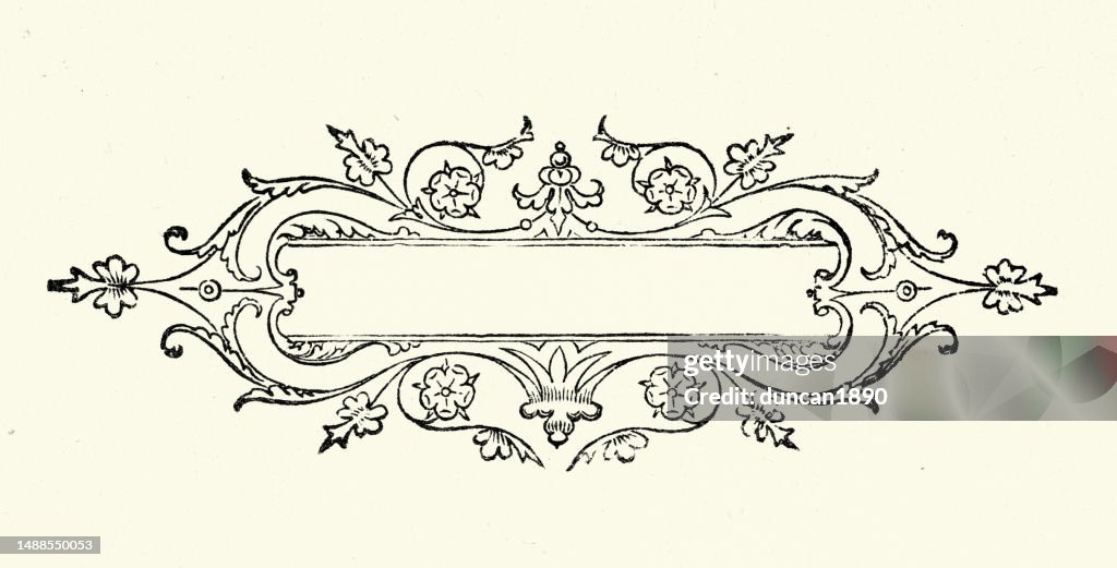 Vintage illustration of Victorian floral pattern design element, 19th Century
