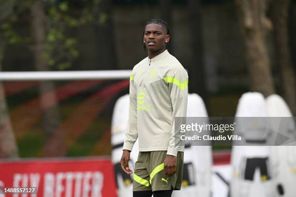 Rafael Leao of AC Milan in action during AC Milan training session ahead of their UEFA Champions League semi-final first leg match against FC...