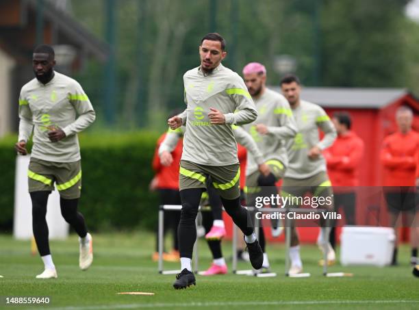 Ismael Bennacer of AC Milan in action during AC Milan training session ahead of their UEFA Champions League semi-final first leg match against FC...